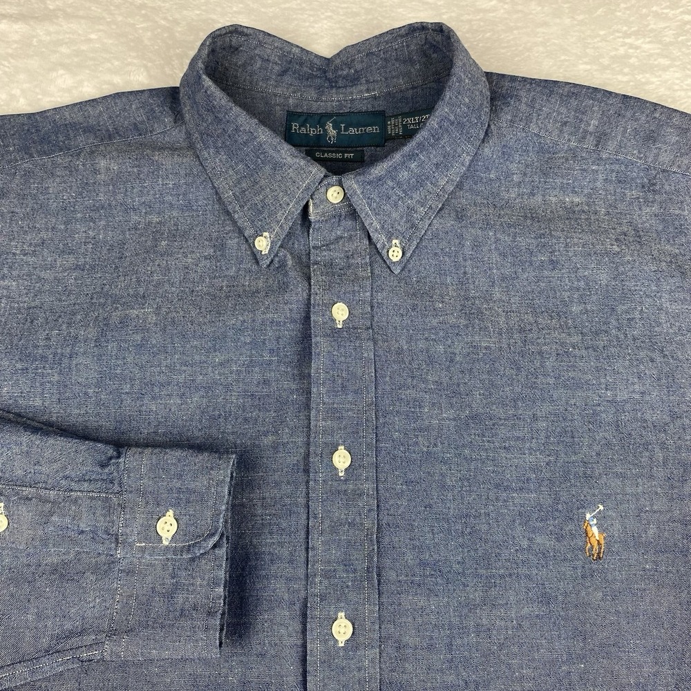 Ralph Lauren Shirt Mens 2XLT Blue Chambray Button-Down Classic Fit